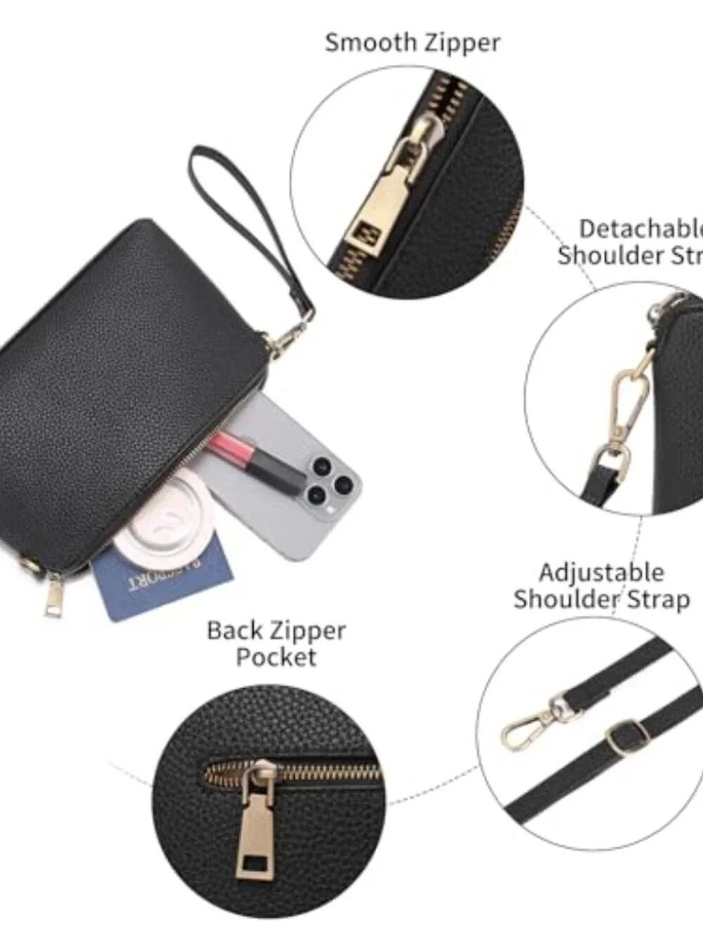 Crossbody Bag for Women RFID Blocking Leather Handbag with Wristlet Strap